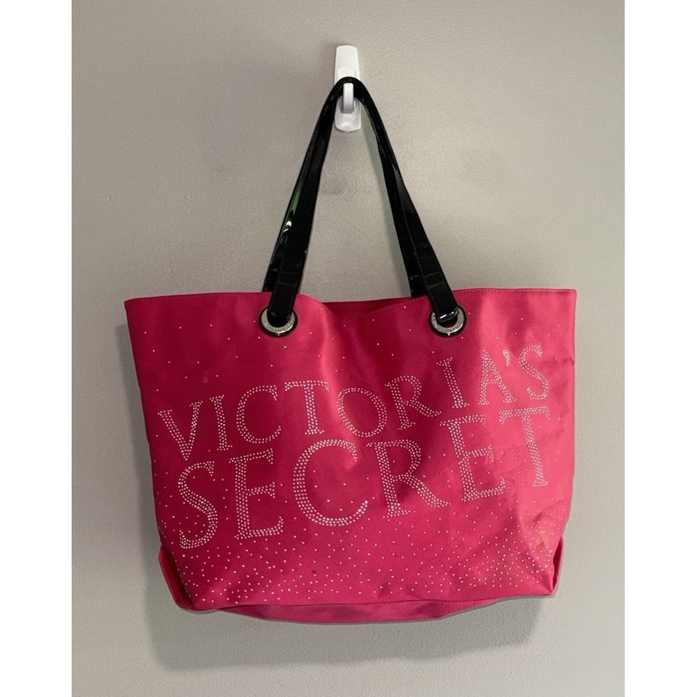 Victoria Secret LARGE Tote Bag Rhinestone Pink Travel Beach Gym Shopping